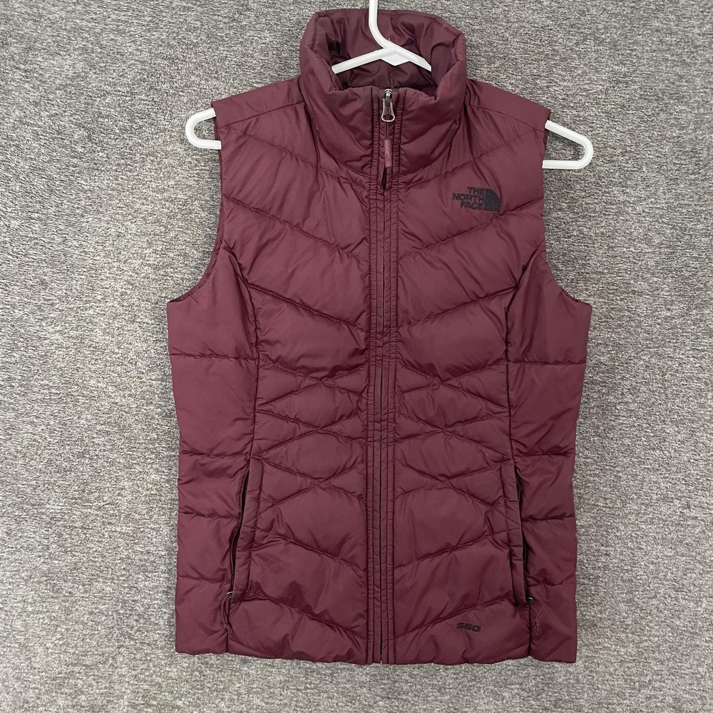 The North Face Vest Womens XS Red 550 Down Quilted Puffer Full Zip Warm